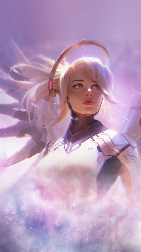 Mercy Overwatch Game Art Illustration Iphone6 Plus Wallpaper Mobile