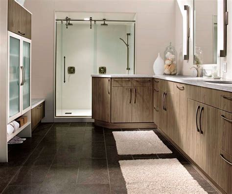 Beautiful classic bathroom with double sink and shower. Modern Bathroom Cabinets in Thermofoil - Kitchen Craft ...