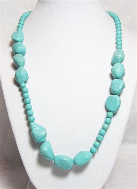 Chunky Turquoise Necklace Beaded Nuggets And Rounds Silver Etsy