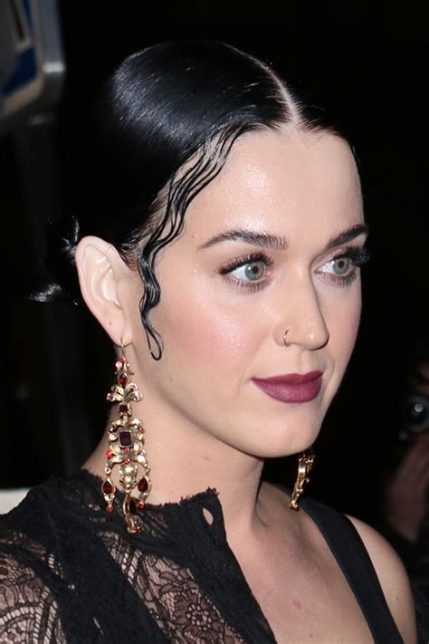 Katy Perry Straight Black Bun Retro Hairstyle Steal Her Style