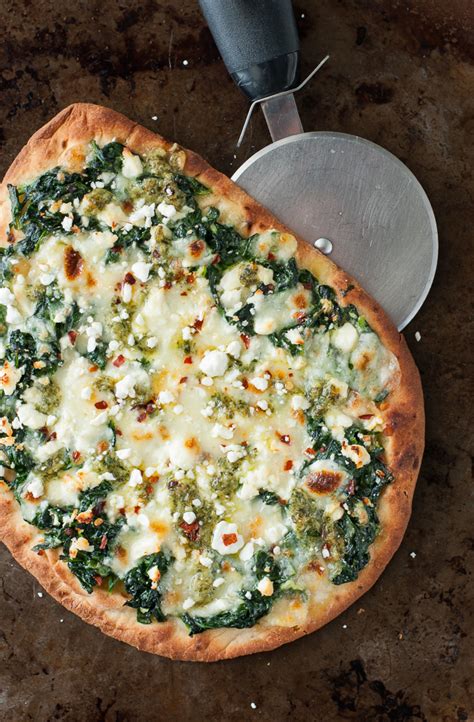 This is a pizza with integrity. Three Cheese Pesto Spinach Flatbread Pizza