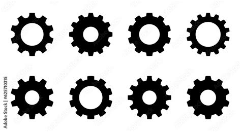 Gear Collection Gear Settings Icons Set Of Black Gear Wheels Stock