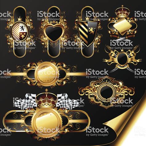 Set Of Ornamental Golden Labels Stock Illustration Download Image Now