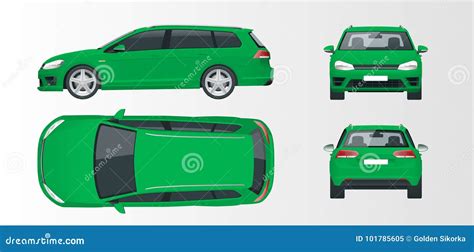 Vector Green Hatchback Car Compact Hybrid Vehicle