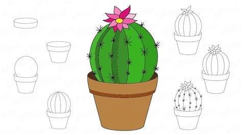 Si es un cactus muy pequeño que está en una maceta de 5,5cm o 6,5cm de diámetro, puedes rellenarla toda y luego hacer un agujero en el centro con dos dedos. Jak rysować kwitnący kaktus w doniczce
