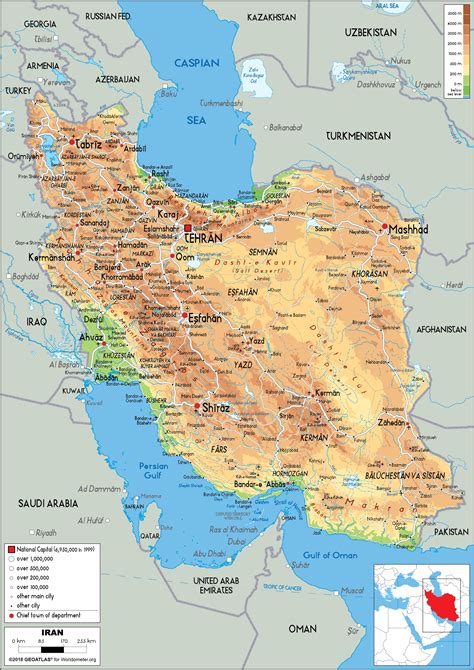 Iran Map Physical Worldometer