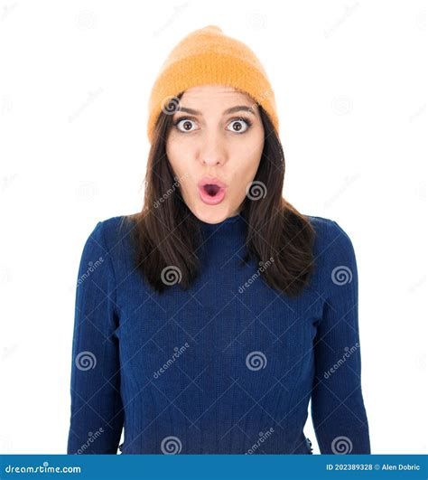 Surprised Beautiful Woman Stare To Camera Isolated On White Background Surprise Expression