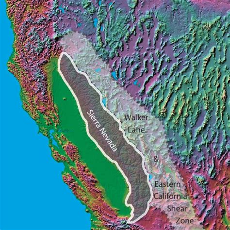A Map Showing An Outline Of The Sierra Nevada And Approximate