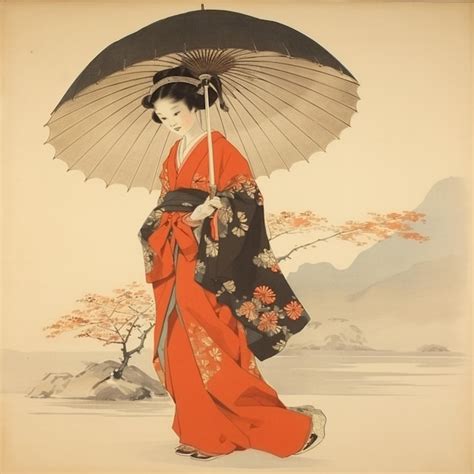 Premium Ai Image Japanese Female Style Kimono Art Illustration