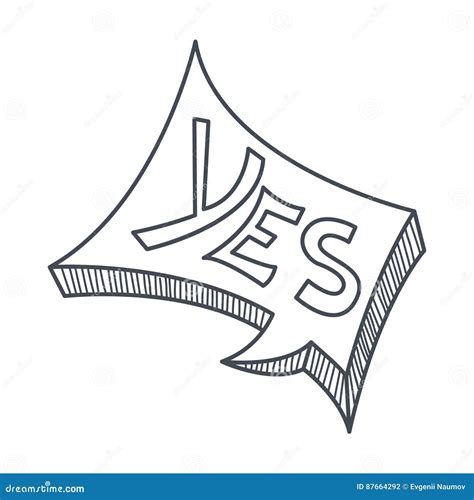Word Yes Hand Drawn Comic Speech Bubble Template Isolated Black And