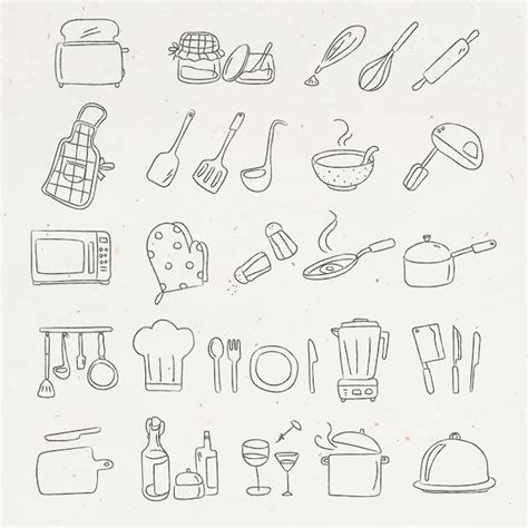 Free Vector Cute Kitchen Utensils Doodle Sticker Set