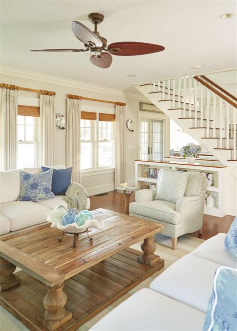 White Coastal Living Room With Stairs Hgtv