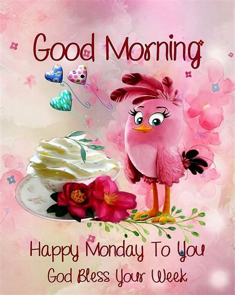 Cute Pink Birdy Good Morning Happy Monday Quote Pictures Photos And