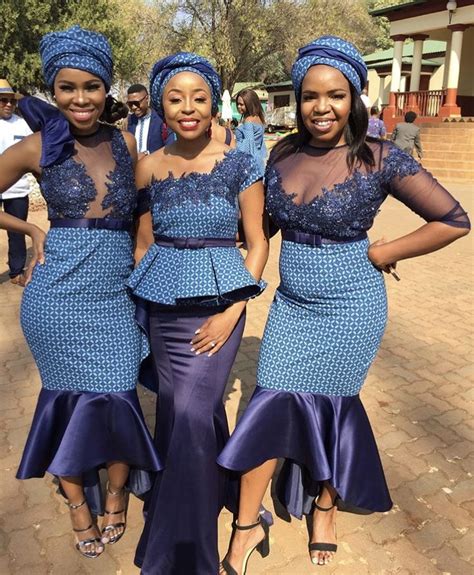 Tswana Bride And Her Bridesmaids Tswana Setswana Tswanabride Shweshwe Dresses African