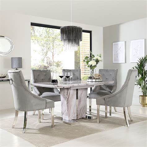 Vienna Extending Dining Table Imperial Chairs Grey Marble Effect Grey Classic Velvet