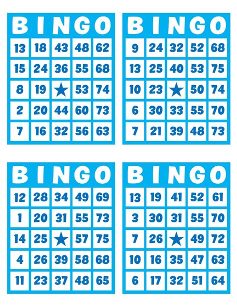 Printable Bingo Cards 4 Per Page