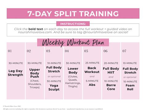 Download the 7 day workout plan here! Weekly Workout Plan Calendar - Nourish, Move, Love