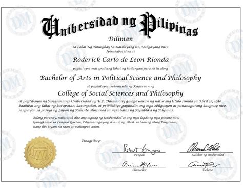 There is no point in beating around the bush, so, we make sure we are at a transparent talk from the beginning itself. Fake Diploma Samples from Philippines | Diploma Makers