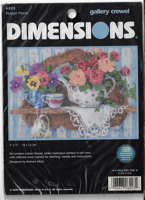 Teapot Floral Dimensions Crewel Embroidery Kit 6223 Designed Etsy