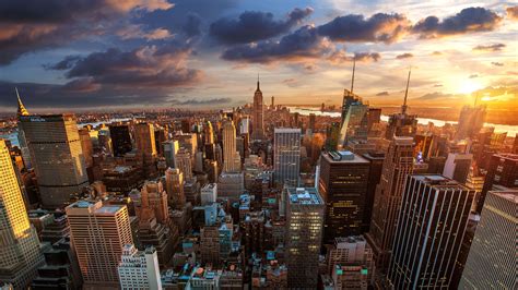 Free Download New York City Skyline At Sunset Wallpaper For Desktop 4k