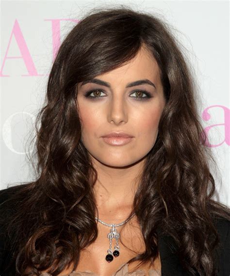 Camilla Belle Long Wavy Casual Hairstyle With Side Swept Bangs Dark
