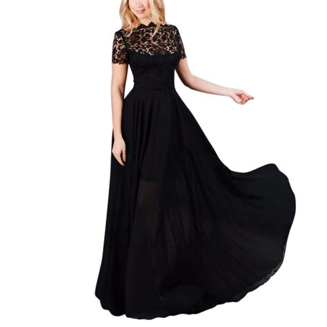 Sexy Black Formal Women Lace Dress Prom Evening Party Chiffon Long Maxi Dress In Dresses From