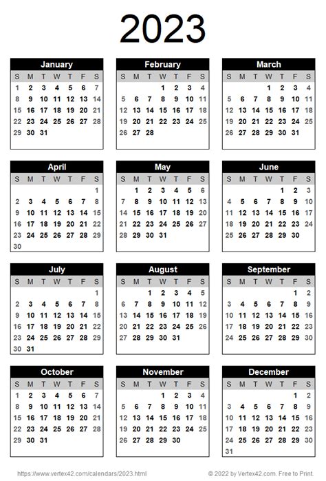Vertical Printable Calendar 2023 Printable Calendar 2023