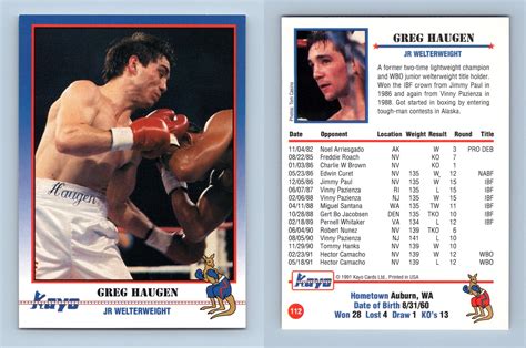 Greg Haugen 112 Kayo Boxing 1991 Trading Card