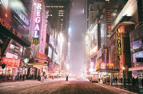 New York City Winter Night Times Square In The Snow Photograph By