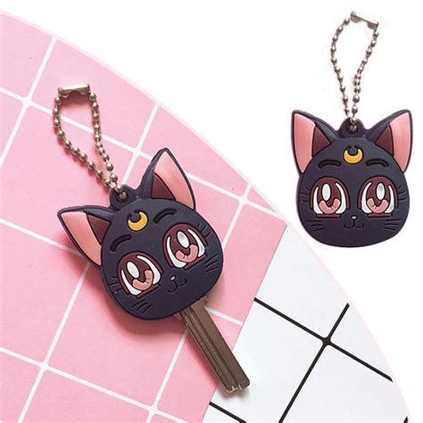 Anime Sailor Moon Luna Purple Cat Keychain Cosplay Cute Pendant Keyring