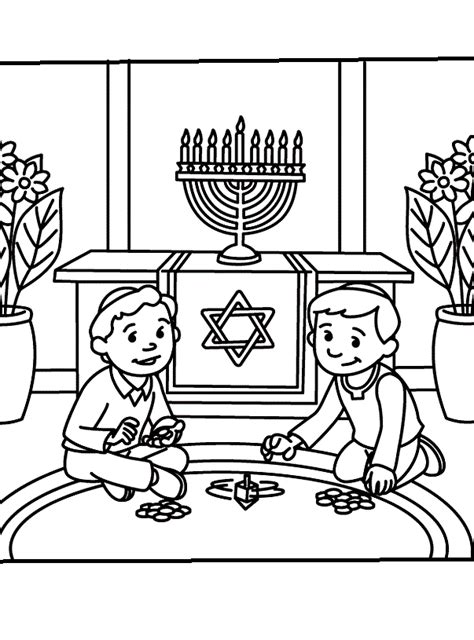 Kids Playing Dreidel Hanukkah Coloring Pages For Kids Bei