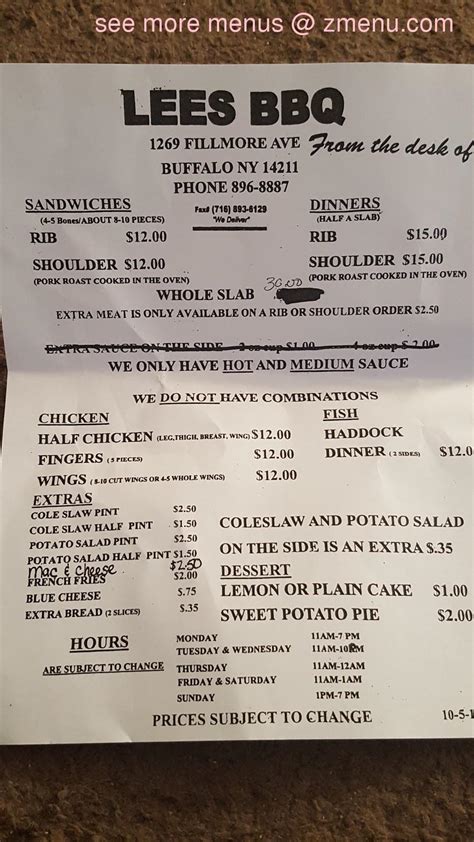 Check spelling or type a new query. Online Menu of Lees Barbecue Restaurant, Buffalo, New York ...