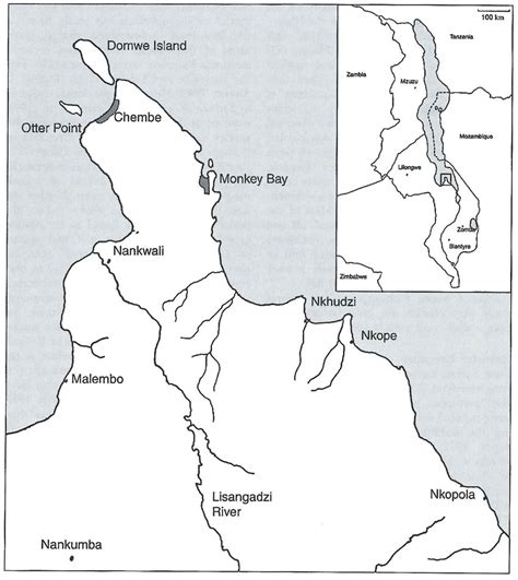 Map Of The Nankumba Peninsula Showing Chembe Village On Cape Maclear