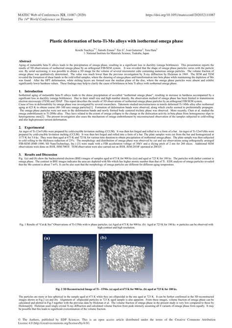 Pdf Plastic Deformation Of Beta Ti Mo Alloys With Isothermal Omega Phase