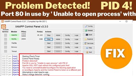 Problem Detected Port 80 In Use By Unable To Open Process With PID 4