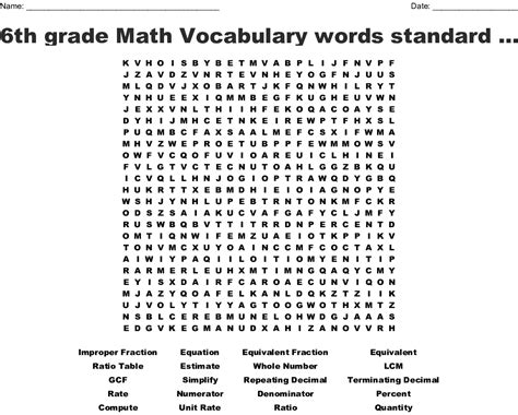 6th Grade Math Vocabulary Words Standard 6ns 1 4 And 6rp 1 3 Word