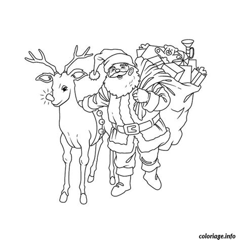 Coloriage pere noel avec ses rennes  JeColorie.com
