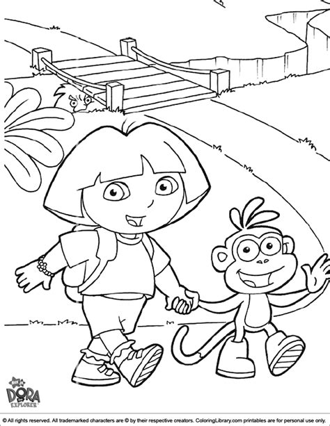 Dora The Explorer Coloring Page Dora And Boots Walking Holding Hands