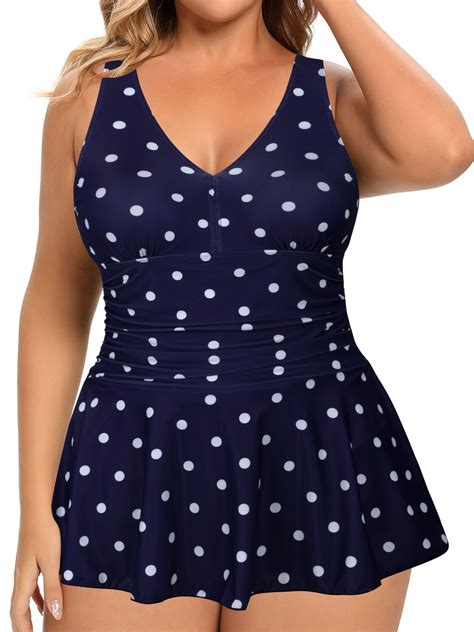 Womens Plus Size Ruched One Piece Swimdress Tummy Control Floral