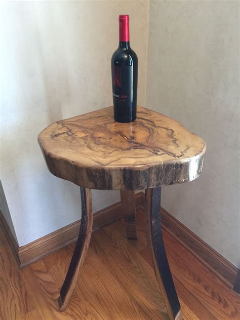 Hackberry Tree Slab Table Using Wine Barrel Oak Staves As Legs Wood