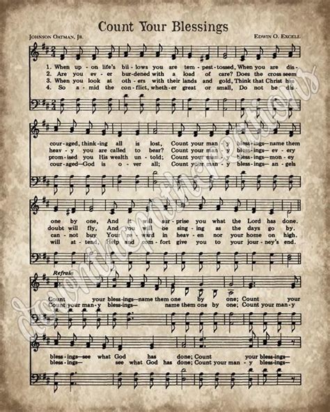 Count Your Blessings Printable Vintage Hymn Instant Download Aged