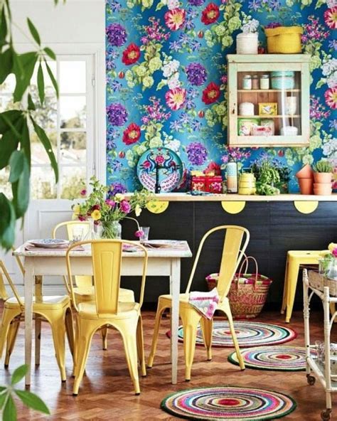 Colourful Kitchen Diner Amazing Floral Wallpaper Eclectic Decor