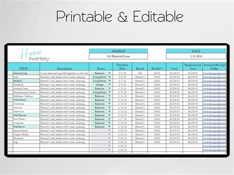 Home Inventory Spreadsheet Home Inventory Template Home - Etsy
