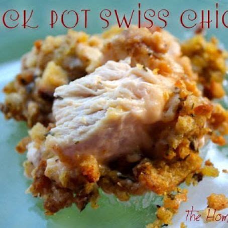 In a small bowl, combine cream of chicken soup and milk and pour over chicken and cheese. Crock Pot Swiss Chicken Recipe - (4.1/5)