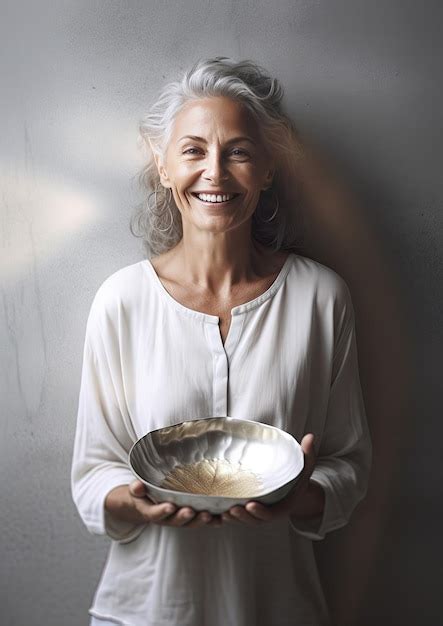 Premium Ai Image An Older Woman Holding A Bowl Of Food