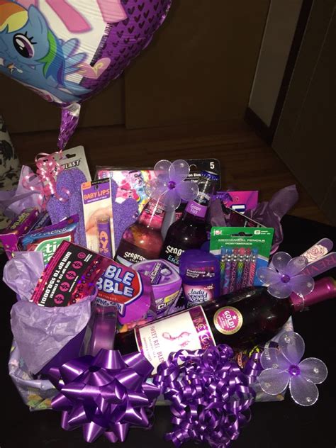 Purple themed 21st birthday gift basket for a female | 21st birthday