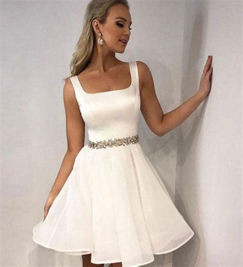 White Satin Short Prom Dress White Homecoming Dress5200 White