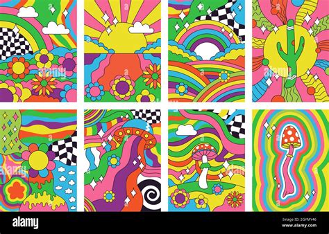 Groovy Retro Vibes 70s Hippie Style Psychedelic Art Posters Abstract