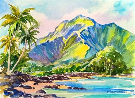 Hawaii Original Watercolor Oahu Artwork Seascape Tropical Beach Island