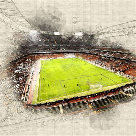 Soccer Stadium Sketch Wall Art Watercolor